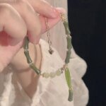 Handmade Green Color Natural Stone Bamboo Joint Leaves Tassel Beads Strand Beaded Bracelet for Women  Accessories - Image 4