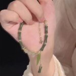 Handmade Green Color Natural Stone Bamboo Joint Leaves Tassel Beads Strand Beaded Bracelet for Women  Accessories - Image 2