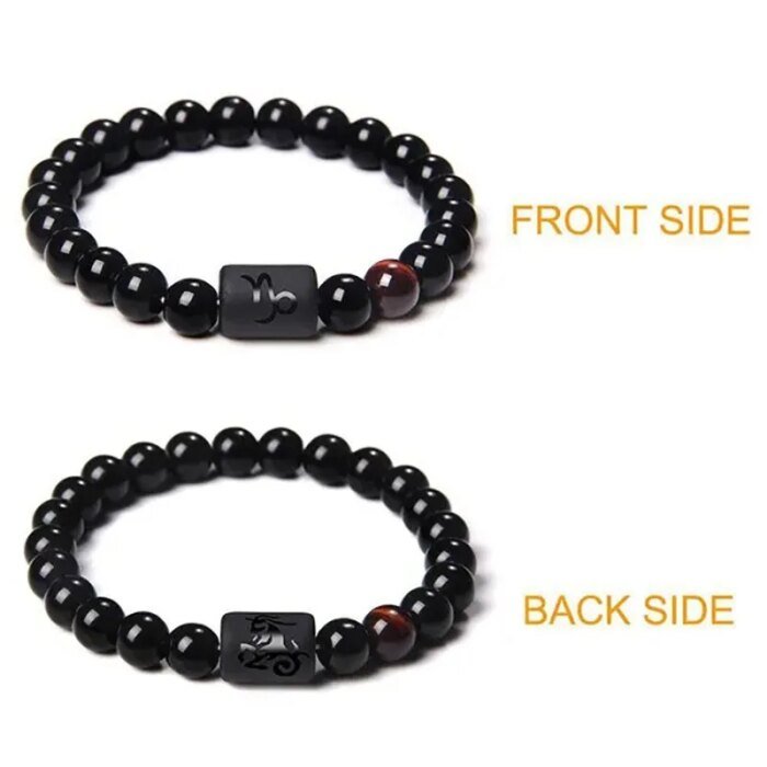 12 Constellation Zodiac Signs Beads Couples Bracelet Natural Black Onyx Stone Elastic Charm Bracelet for Women Men Birthday Gift - Image 5