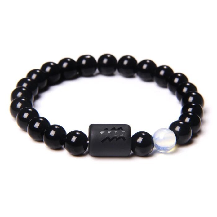 12 Constellation Zodiac Signs Beads Couples Bracelet Natural Black Onyx Stone Elastic Charm Bracelet for Women Men Birthday Gift - Image 6