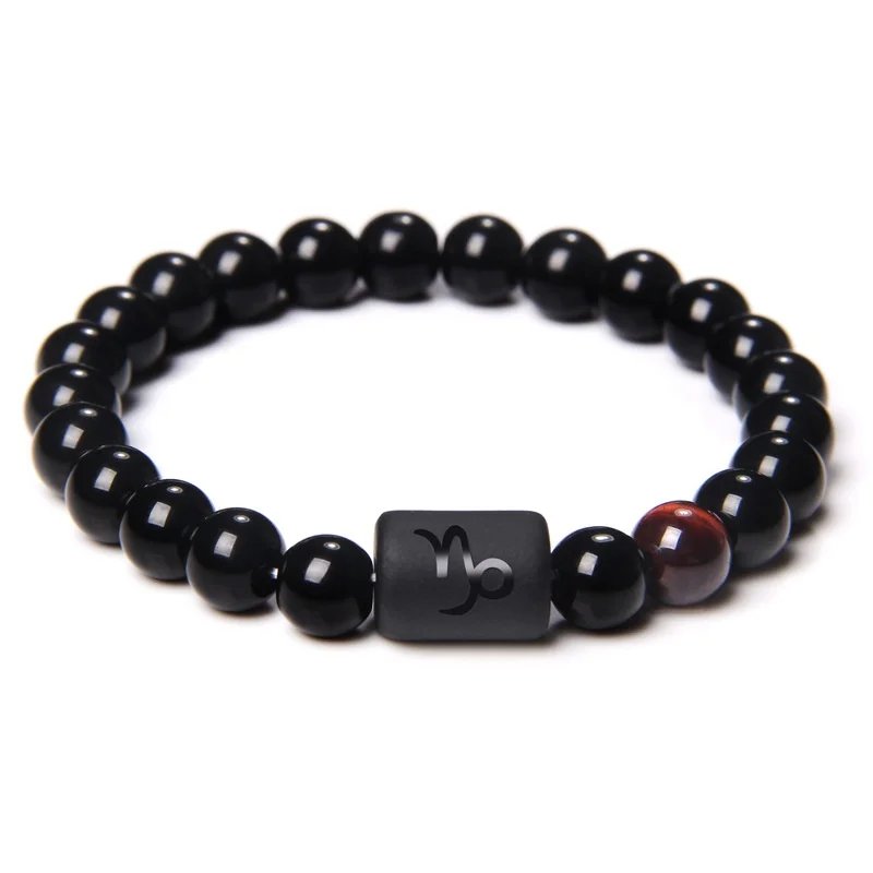 12 Constellation Zodiac Signs Beads Couples Bracelet Natural Black Onyx Stone Elastic Charm Bracelet for Women Men Birthday Gift