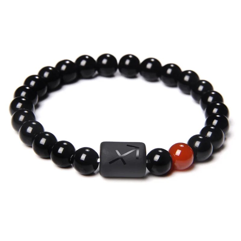 12 Constellation Zodiac Signs Beads Couples Bracelet Natural Black Onyx Stone Elastic Charm Bracelet for Women Men Birthday Gift