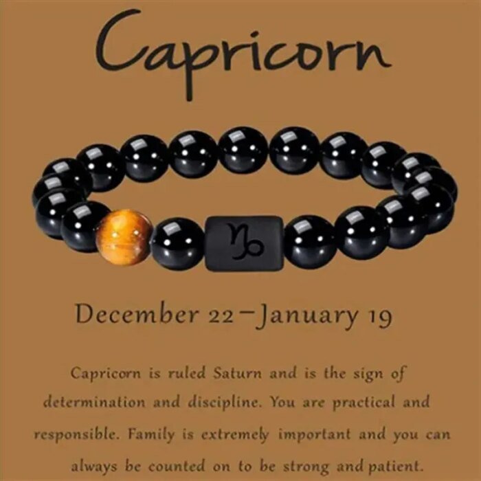 12 Constellation Zodiac Signs Beads Couples Bracelet Natural Black Onyx Stone Elastic Charm Bracelet for Women Men Birthday Gift - Image 3