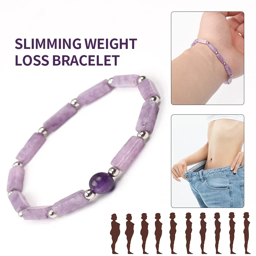 Natural Amethyst Body-purify Slimming Bracelet Stone Energy Yoga Bracelets for Women Weight Loss Bracelet Fatigue Relief Healing