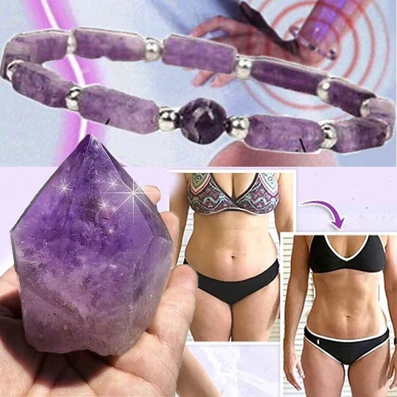 Natural Amethyst Body-purify Slimming Bracelet Stone Energy Yoga Bracelets for Women Weight Loss Bracelet Fatigue Relief Healing
