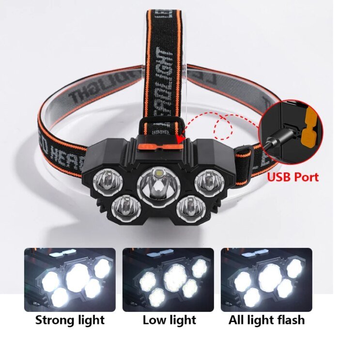 5 LED Flashlight Rechargeable with Built in Battery Strong Light Camping Adventure Fishing Head Light Headlamp - Image 2