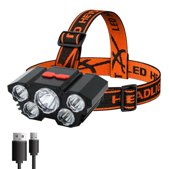 5 LED Flashlight Rechargeable with Built in Battery Strong Light Camping Adventure Fishing Head Light Headlamp - Image 1