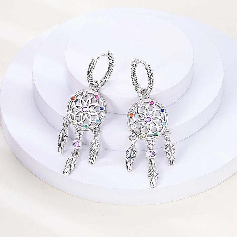 Hoop Earrings 925 Sterling Silver Starry Moon Feather Blue Shiny Zircon Inlaid Drop Earrings Women Fashion Jewelry Gift Hoop Earrings 925 Sterling Silver Starry Moon Feather Blue Shiny Zircon Inlaid Drop Earrings Women Fashion Jewelry Gift