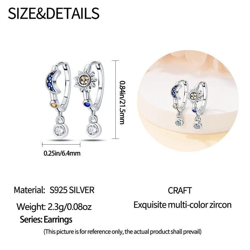 Hoop Earrings 925 Sterling Silver Starry Moon Feather Blue Shiny Zircon Inlaid Drop Earrings Women Fashion Jewelry Gift Hoop Earrings 925 Sterling Silver Starry Moon Feather Blue Shiny Zircon Inlaid Drop Earrings Women Fashion Jewelry Gift