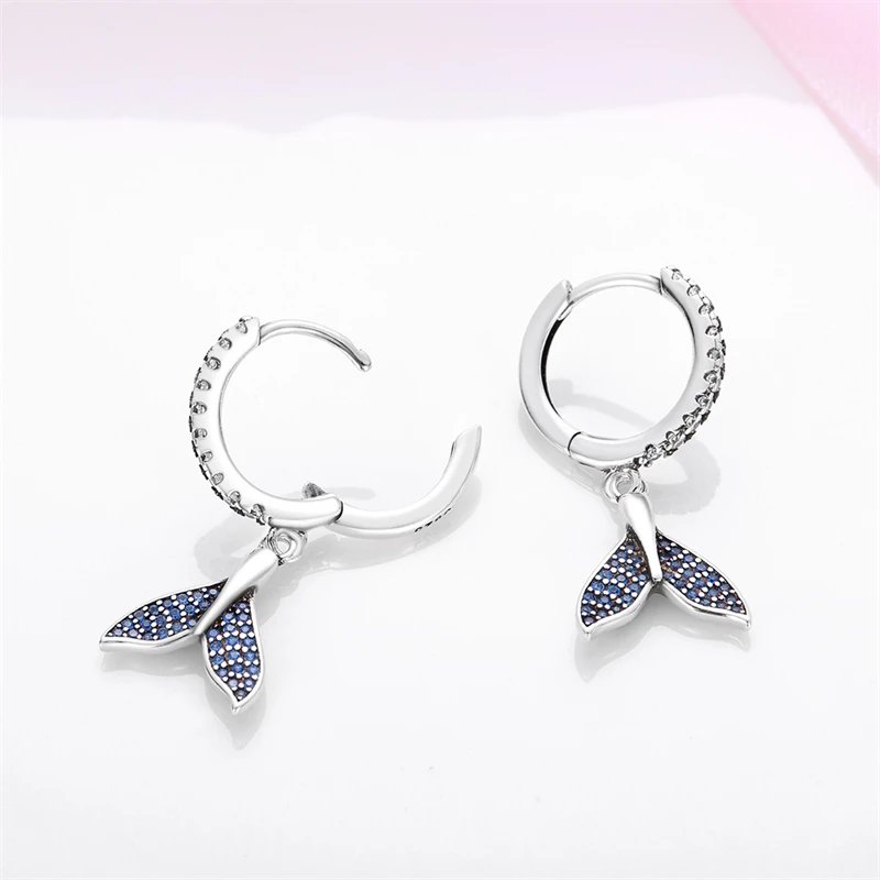 Hoop Earrings 925 Sterling Silver Starry Moon Feather Blue Shiny Zircon Inlaid Drop Earrings Women Fashion Jewelry Gift Hoop Earrings 925 Sterling Silver Starry Moon Feather Blue Shiny Zircon Inlaid Drop Earrings Women Fashion Jewelry Gift