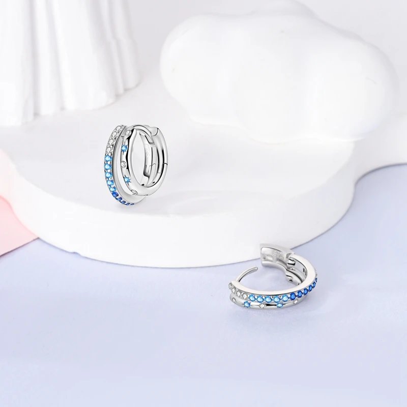 Hoop Earrings 925 Sterling Silver Starry Moon Feather Blue Shiny Zircon Inlaid Drop Earrings Women Fashion Jewelry Gift Hoop Earrings 925 Sterling Silver Starry Moon Feather Blue Shiny Zircon Inlaid Drop Earrings Women Fashion Jewelry Gift