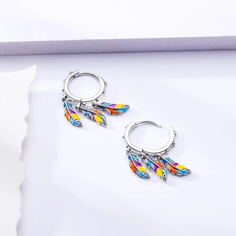 Hoop Earrings 925 Sterling Silver Starry Moon Feather Blue Shiny Zircon Inlaid Drop Earrings Women Fashion Jewelry Gift Hoop Earrings 925 Sterling Silver Starry Moon Feather Blue Shiny Zircon Inlaid Drop Earrings Women Fashion Jewelry Gift