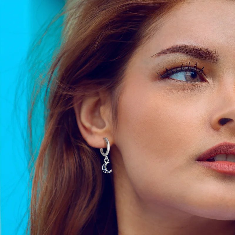 Hoop Earrings 925 Sterling Silver Starry Moon Feather Blue Shiny Zircon Inlaid Drop Earrings Women Fashion Jewelry Gift Hoop Earrings 925 Sterling Silver Starry Moon Feather Blue Shiny Zircon Inlaid Drop Earrings Women Fashion Jewelry Gift