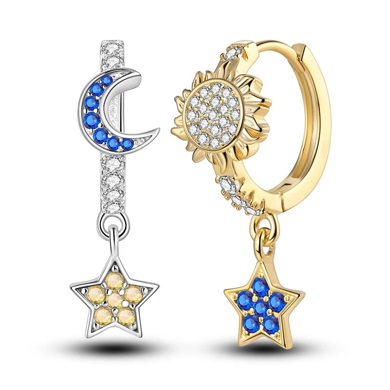 Hoop Earrings 925 Sterling Silver Starry Moon Feather Blue Shiny Zircon Inlaid Drop Earrings Women Fashion Jewelry Gift Hoop Earrings 925 Sterling Silver Starry Moon Feather Blue Shiny Zircon Inlaid Drop Earrings Women Fashion Jewelry Gift