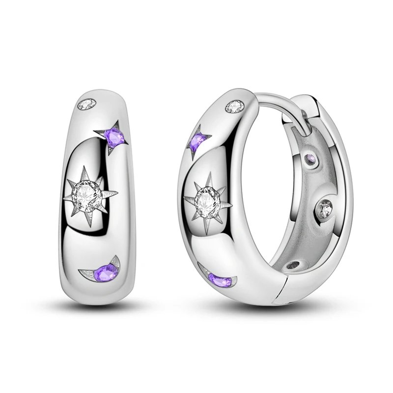 Hoop Earrings 925 Sterling Silver Starry Moon Feather Blue Shiny Zircon Inlaid Drop Earrings Women Fashion Jewelry Gift Hoop Earrings 925 Sterling Silver Starry Moon Feather Blue Shiny Zircon Inlaid Drop Earrings Women Fashion Jewelry Gift