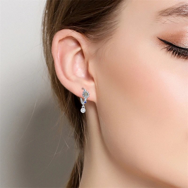 Hoop Earrings 925 Sterling Silver Starry Moon Feather Blue Shiny Zircon Inlaid Drop Earrings Women Fashion Jewelry Gift Hoop Earrings 925 Sterling Silver Starry Moon Feather Blue Shiny Zircon Inlaid Drop Earrings Women Fashion Jewelry Gift