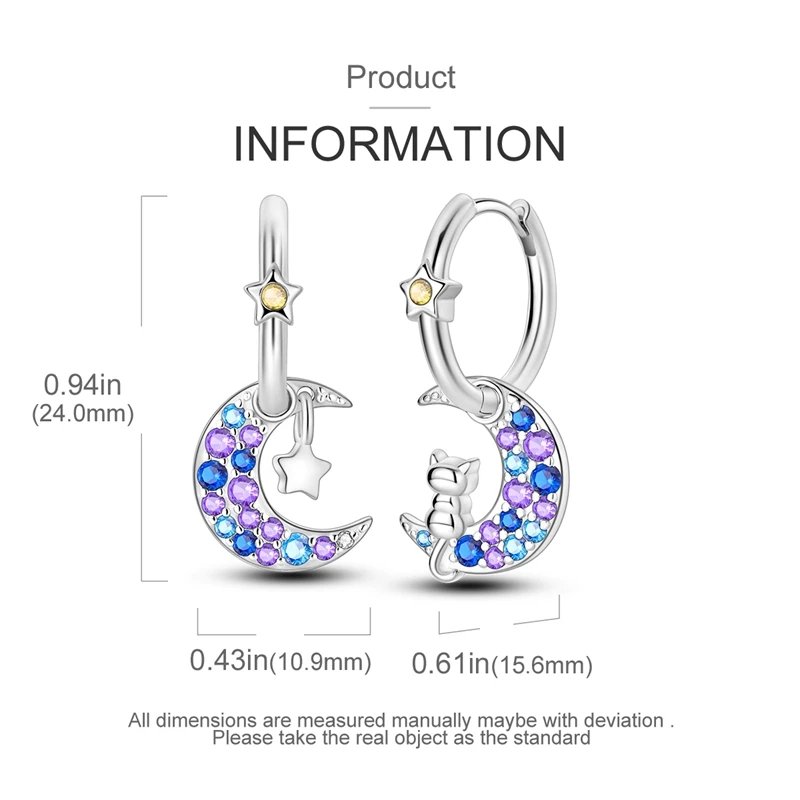Hoop Earrings 925 Sterling Silver Starry Moon Feather Blue Shiny Zircon Inlaid Drop Earrings Women Fashion Jewelry Gift Hoop Earrings 925 Sterling Silver Starry Moon Feather Blue Shiny Zircon Inlaid Drop Earrings Women Fashion Jewelry Gift