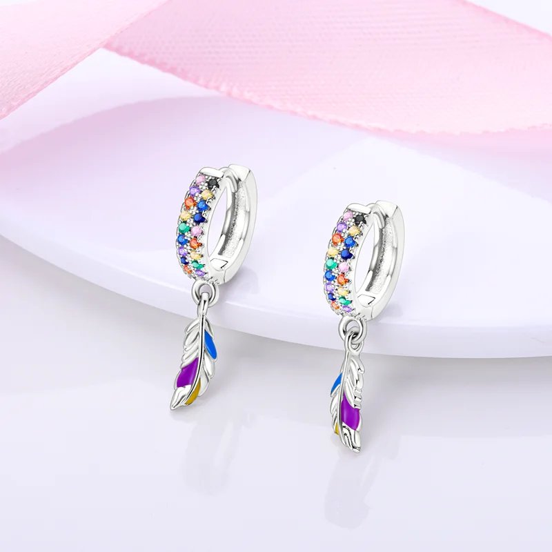Hoop Earrings 925 Sterling Silver Starry Moon Feather Blue Shiny Zircon Inlaid Drop Earrings Women Fashion Jewelry Gift Hoop Earrings 925 Sterling Silver Starry Moon Feather Blue Shiny Zircon Inlaid Drop Earrings Women Fashion Jewelry Gift