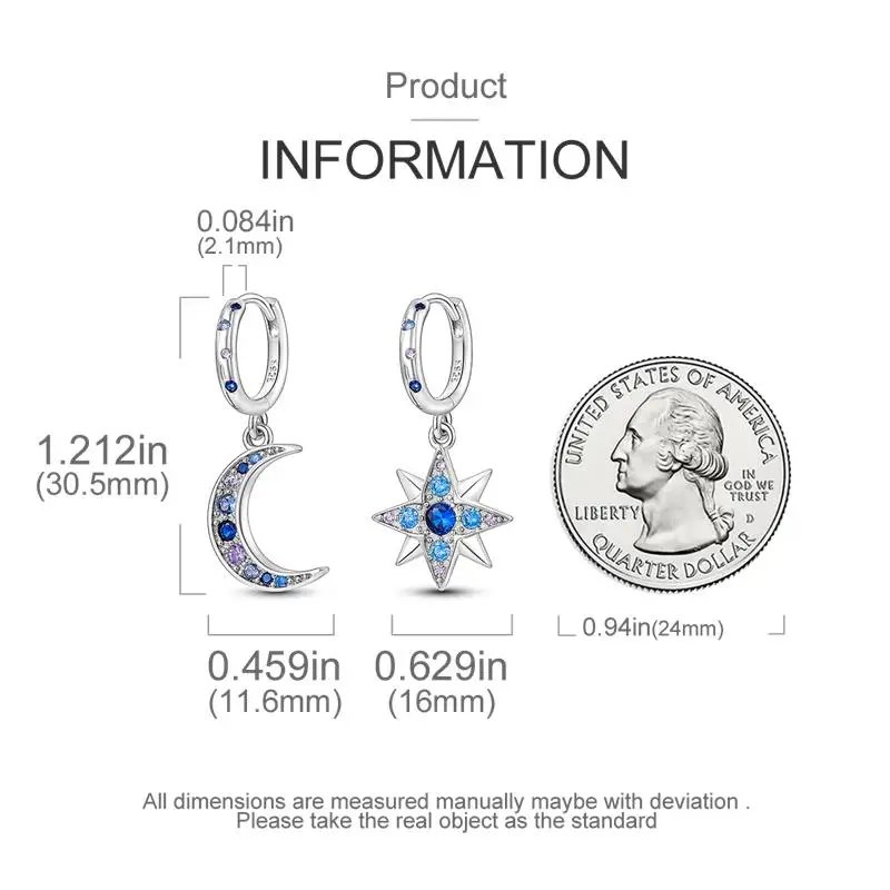Hoop Earrings 925 Sterling Silver Starry Moon Feather Blue Shiny Zircon Inlaid Drop Earrings Women Fashion Jewelry Gift Hoop Earrings 925 Sterling Silver Starry Moon Feather Blue Shiny Zircon Inlaid Drop Earrings Women Fashion Jewelry Gift