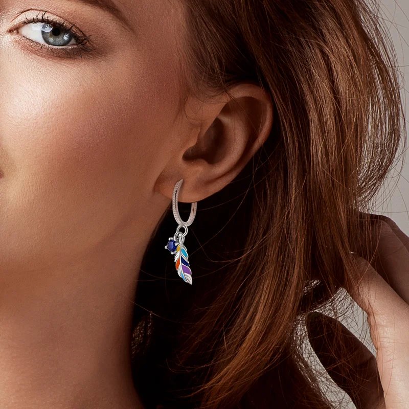 Hoop Earrings 925 Sterling Silver Starry Moon Feather Blue Shiny Zircon Inlaid Drop Earrings Women Fashion Jewelry Gift Hoop Earrings 925 Sterling Silver Starry Moon Feather Blue Shiny Zircon Inlaid Drop Earrings Women Fashion Jewelry Gift