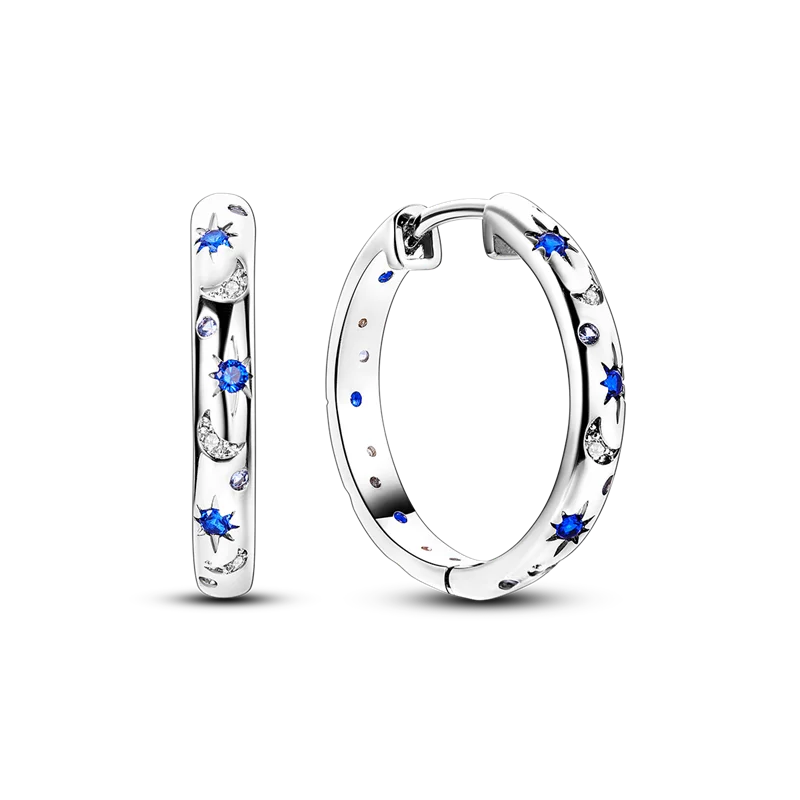 Hoop Earrings 925 Sterling Silver Starry Moon Feather Blue Shiny Zircon Inlaid Drop Earrings Women Fashion Jewelry Gift Hoop Earrings 925 Sterling Silver Starry Moon Feather Blue Shiny Zircon Inlaid Drop Earrings Women Fashion Jewelry Gift