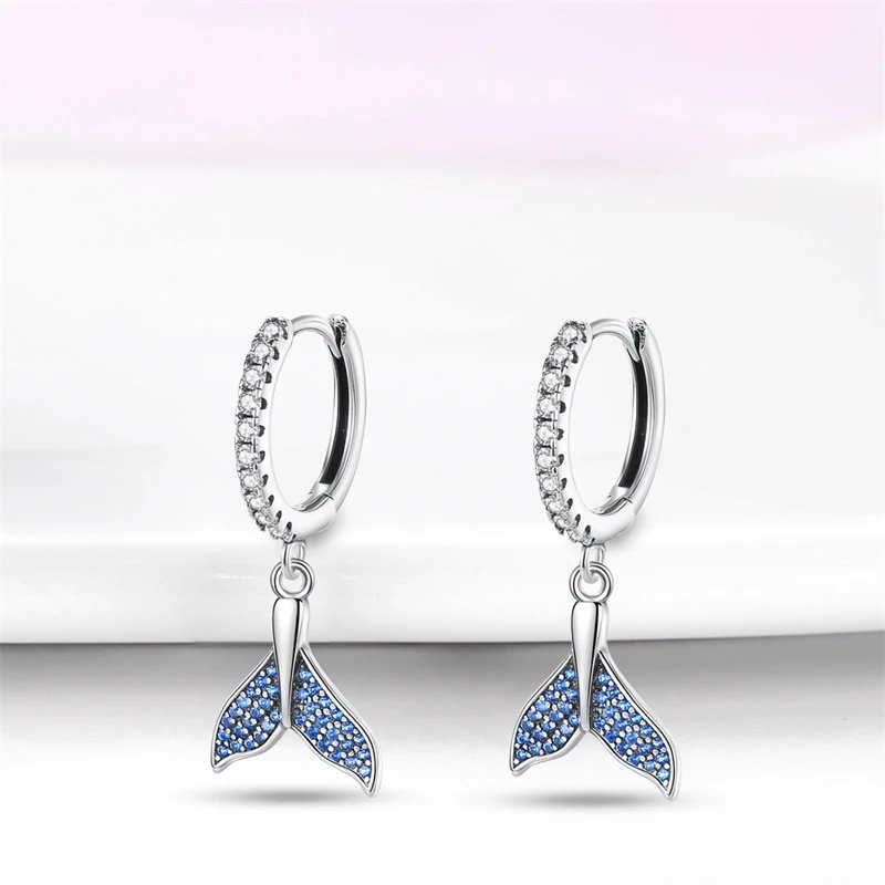 Hoop Earrings 925 Sterling Silver Starry Moon Feather Blue Shiny Zircon Inlaid Drop Earrings Women Fashion Jewelry Gift Hoop Earrings 925 Sterling Silver Starry Moon Feather Blue Shiny Zircon Inlaid Drop Earrings Women Fashion Jewelry Gift