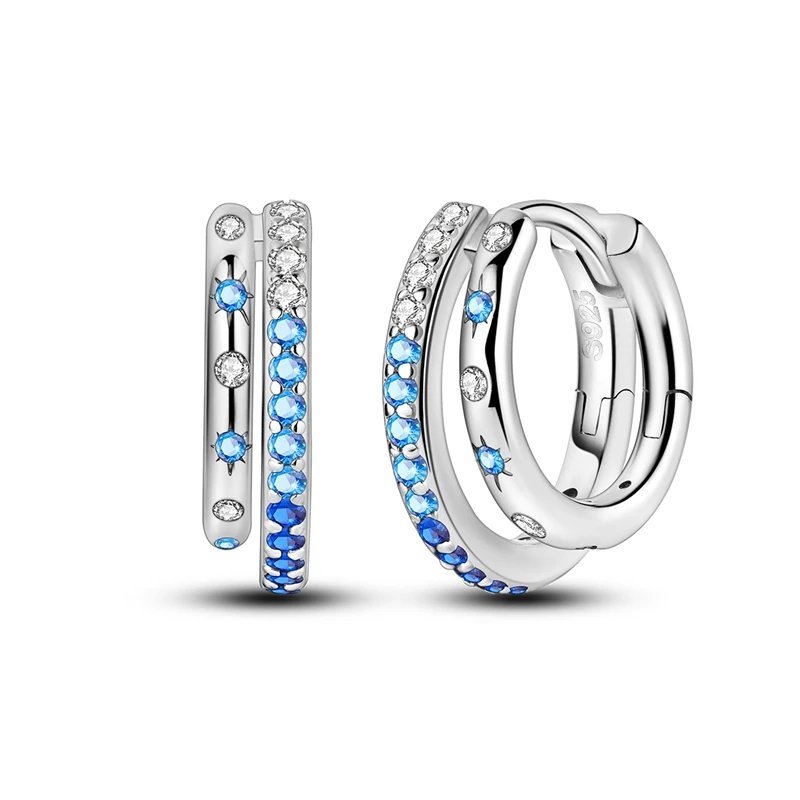 Hoop Earrings 925 Sterling Silver Starry Moon Feather Blue Shiny Zircon Inlaid Drop Earrings Women Fashion Jewelry Gift Hoop Earrings 925 Sterling Silver Starry Moon Feather Blue Shiny Zircon Inlaid Drop Earrings Women Fashion Jewelry Gift