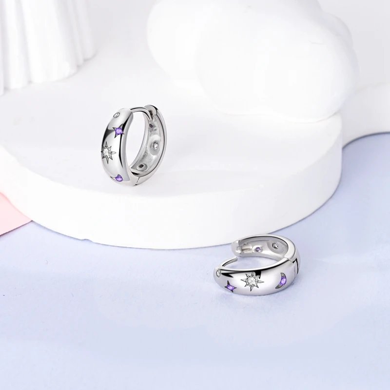 Hoop Earrings 925 Sterling Silver Starry Moon Feather Blue Shiny Zircon Inlaid Drop Earrings Women Fashion Jewelry Gift Hoop Earrings 925 Sterling Silver Starry Moon Feather Blue Shiny Zircon Inlaid Drop Earrings Women Fashion Jewelry Gift