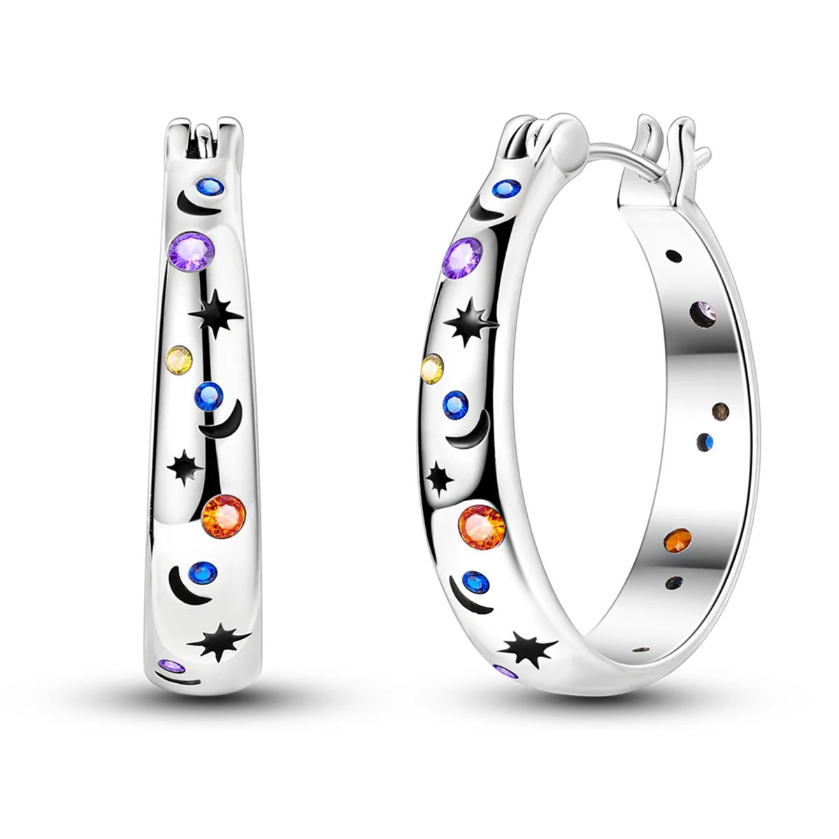 Hoop Earrings 925 Sterling Silver Starry Moon Feather Blue Shiny Zircon Inlaid Drop Earrings Women Fashion Jewelry Gift Hoop Earrings 925 Sterling Silver Starry Moon Feather Blue Shiny Zircon Inlaid Drop Earrings Women Fashion Jewelry Gift