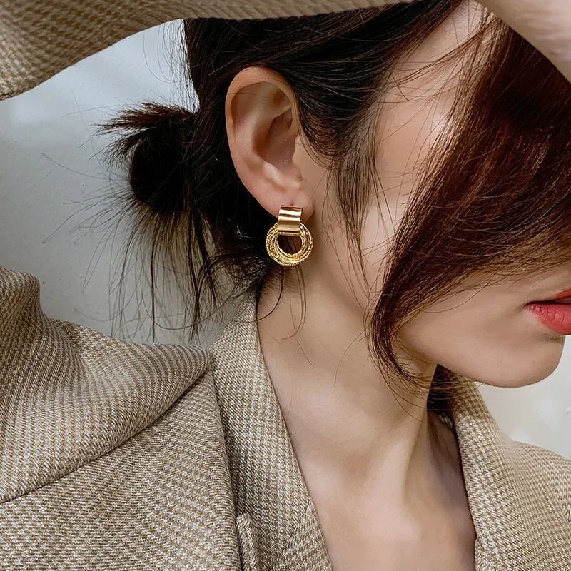Retro Metal Gold Color Multiple Small Circle Stud Earrings for Women Korean Jewelry Fashion Wedding Party Earrings Jewelry Gift Retro Metal Gold Color Multiple Small Circle Stud Earrings for Women Korean Jewelry Fashion Wedding Party Earrings Jewelry Gift