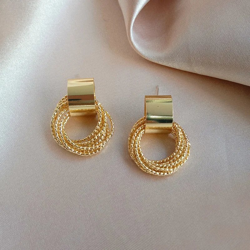 Retro Metal Gold Color Multiple Small Circle Stud Earrings for Women Korean Jewelry Fashion Wedding Party Earrings Jewelry Gift Retro Metal Gold Color Multiple Small Circle Stud Earrings for Women Korean Jewelry Fashion Wedding Party Earrings Jewelry Gift