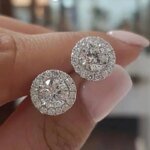 Luxury Crystal Round Stud Earrings Vintage Silver Color Wedding Jewelry White Zircon Stone Earrings For Women