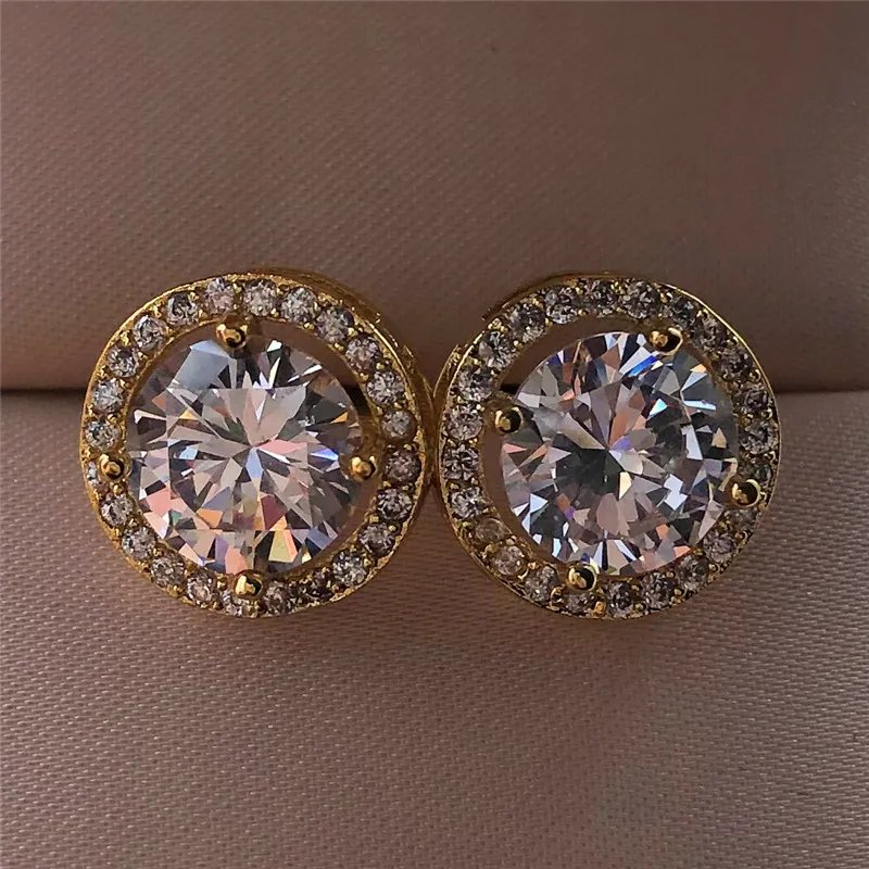 Female Luxury Crystal Round Stud Earrings Vintage Silver Color Wedding Jewelry White Zircon Stone Earrings For Women