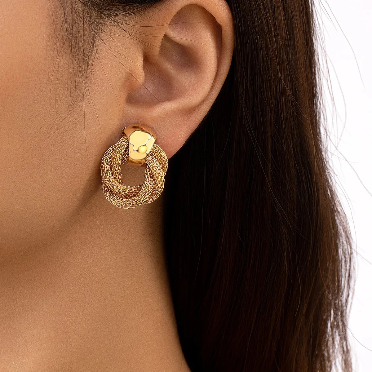 Vintage Metallic Twisted weaving Round Circle Dangle Earrings 2025 New Fashion Wedding Party Drop Earrings for Woman Jewelry