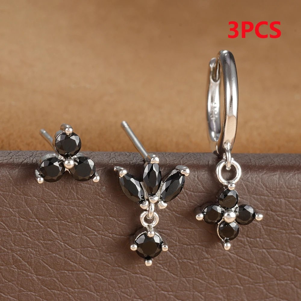 3PCS Stainless Steel Multicolor Crystal Hoop Earrings Set For Women Zircon 18K Gold Plated Huggie Pendant Piercing Jewelry