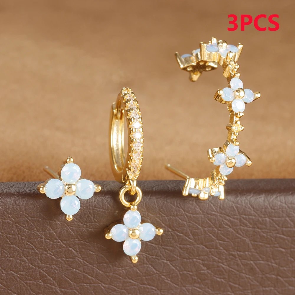 3PCS Stainless Steel Multicolor Crystal Hoop Earrings Set For Women Zircon 18K Gold Plated Huggie Pendant Piercing Jewelry