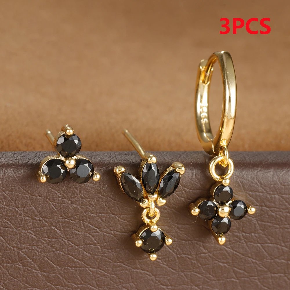 3PCS Stainless Steel Multicolor Crystal Hoop Earrings Set For Women Zircon 18K Gold Plated Huggie Pendant Piercing Jewelry