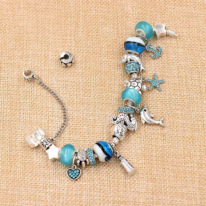 Classic Design Dolphin Charm Bracelets & Bangles for Women Jewelry Gift Blue Murano Crystal Glass Diy Bead Bracelets Classic Design Dolphin Charm Bracelets & Bangles for Women Jewelry Gift Blue Murano Crystal Glass Diy Bead Bracelets