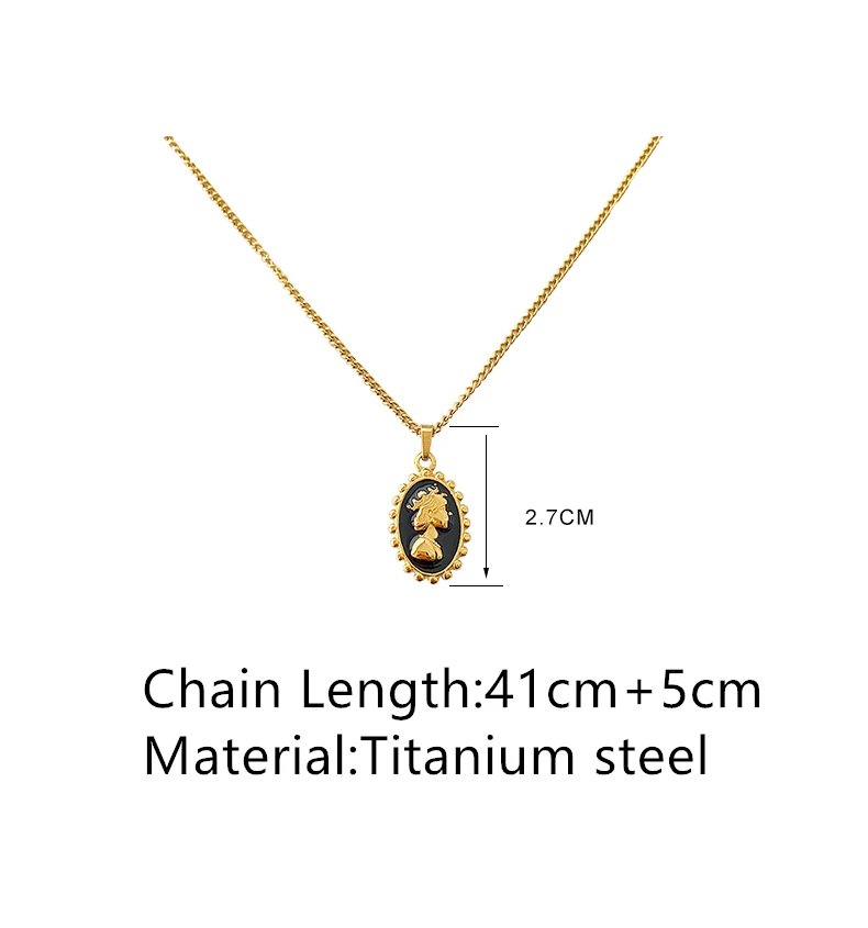 HangZhi 2021 New Korean Vintage Water Drop Star Round Bear Oval Pendant Necklace Geometric Gold Color Titanium Steel Jewelry