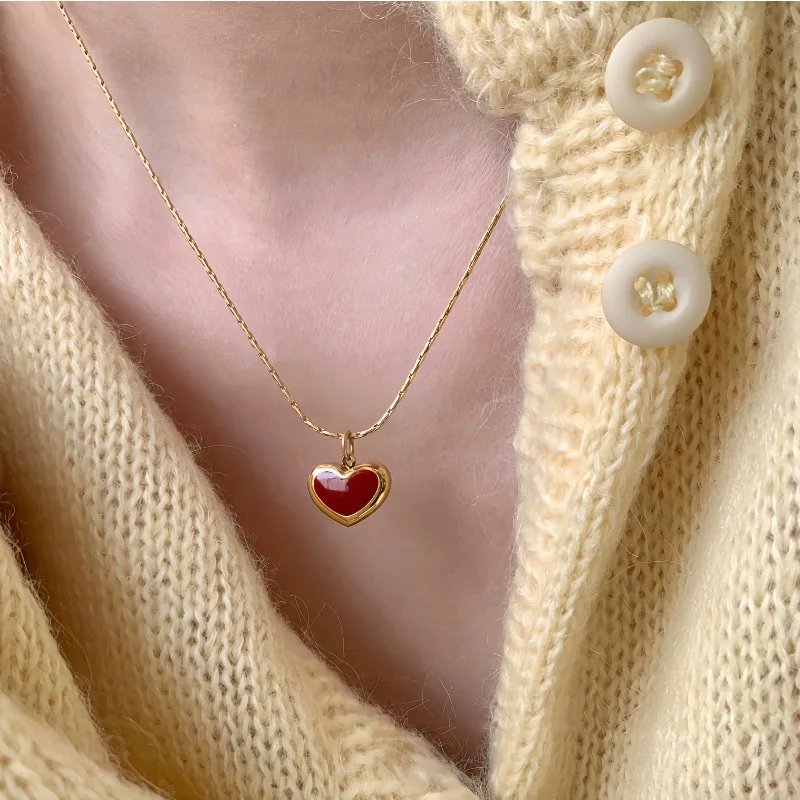 HangZhi 2021 New Korean Vintage Water Drop Star Round Bear Oval Pendant Necklace Geometric Gold Color Titanium Steel Jewelry