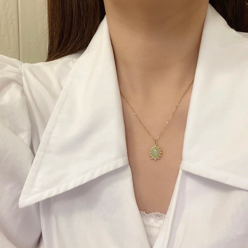 HangZhi 2021 New Korean Vintage Water Drop Star Round Bear Oval Pendant Necklace Geometric Gold Color Titanium Steel Jewelry