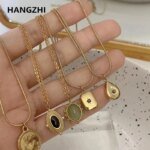 Vintage Water Drop Star Round Bear Oval Pendant Necklace Geometric Gold Color Titanium Steel Jewelry