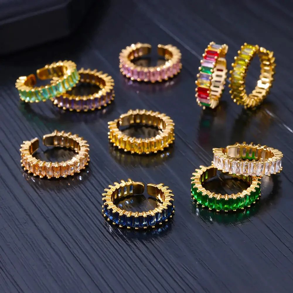 Colorful Cubic Zircon Ring for Women Stainless Steel Gold Color Open Ring Vintage Boho Wedding Party Jewelry Gift Accessories