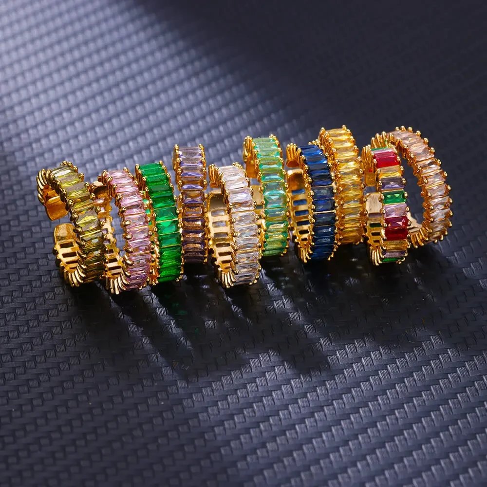Colorful Cubic Zircon Ring for Women Stainless Steel Gold Color Open Ring Vintage Boho Wedding Party Jewelry Gift Accessories