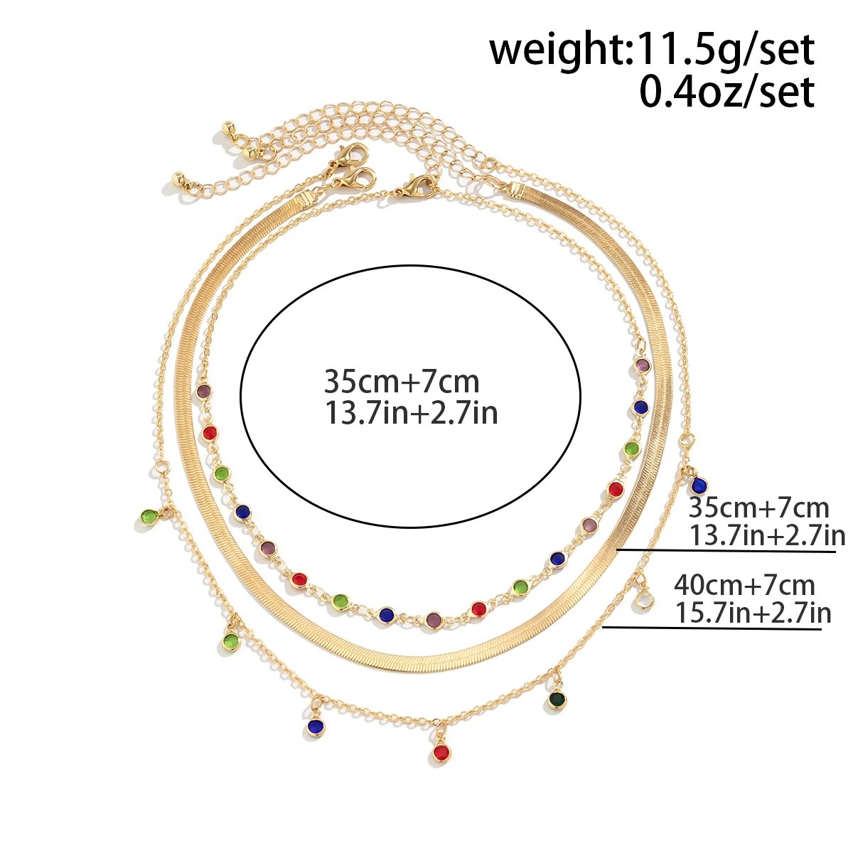 IngeSight.Z Boho Multi Layered Color Crystal Chain Choker Necklace for Women Vintage Flat Snake Chain Clavicle Short Necklace