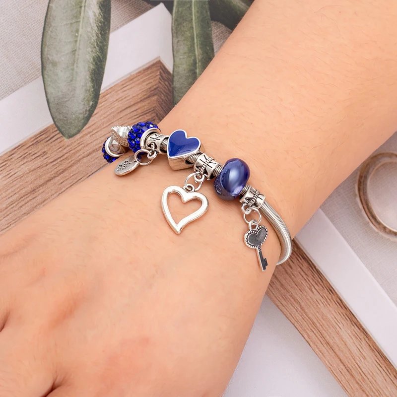 Fashion Simple Glazed Gem Beads Key Lock Love Hanging Bracelet Light Luxury Vintage Bangle For Women Jewelry Gift Fashion Simple Glazed Gem Beads Key Lock Love Hanging Bracelet Light Luxury Vintage Bangle For Women Jewelry Gift
