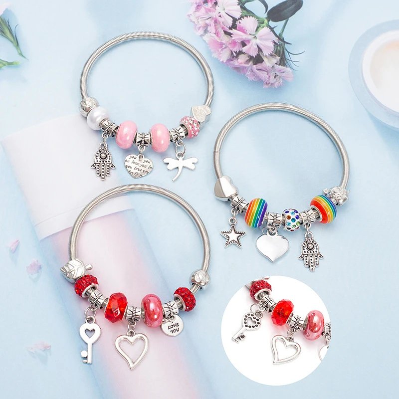 Fashion Simple Glazed Gem Beads Key Lock Love Hanging Bracelet Light Luxury Vintage Bangle For Women Jewelry Gift Fashion Simple Glazed Gem Beads Key Lock Love Hanging Bracelet Light Luxury Vintage Bangle For Women Jewelry Gift