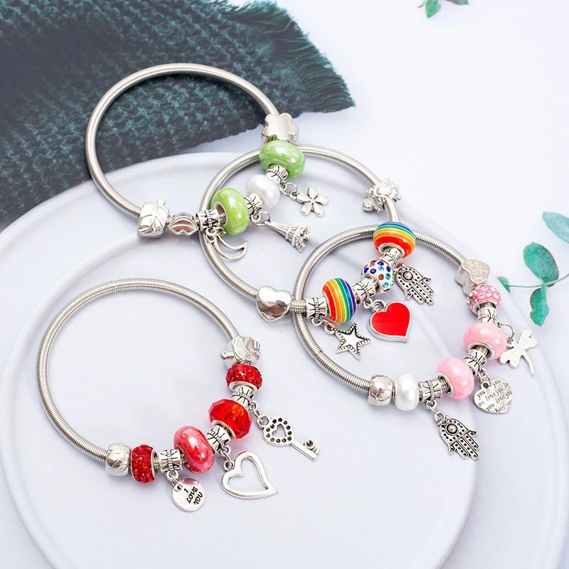 Fashion Simple Glazed Gem Beads Key Lock Love Hanging Bracelet Light Luxury Vintage Bangle For Women Jewelry Gift Fashion Simple Glazed Gem Beads Key Lock Love Hanging Bracelet Light Luxury Vintage Bangle For Women Jewelry Gift