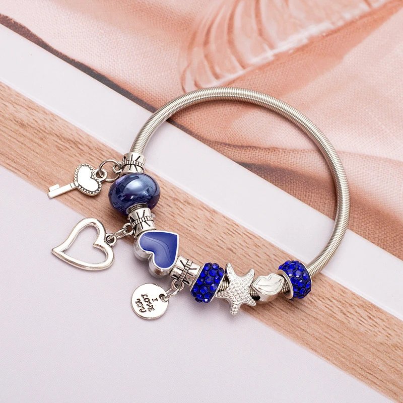 Fashion Simple Glazed Gem Beads Key Lock Love Hanging Bracelet Light Luxury Vintage Bangle For Women Jewelry Gift Fashion Simple Glazed Gem Beads Key Lock Love Hanging Bracelet Light Luxury Vintage Bangle For Women Jewelry Gift