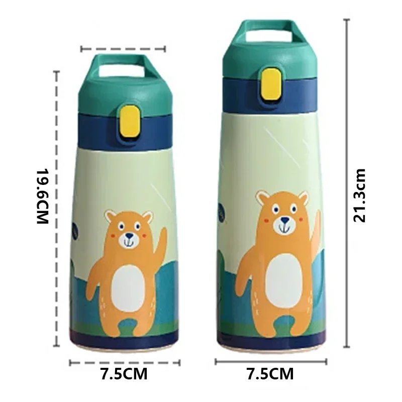 Kids Stainless Steel Straw Thermos Mug with Case Cartoon Leak-Proof Vacuum Flask Children Thermal Water Bottle Thermocup Canteen
